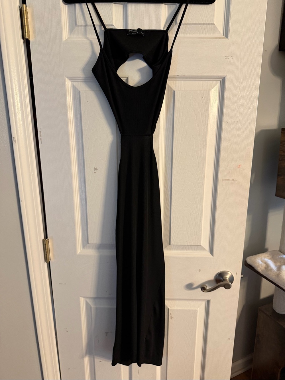 Bershka Black Maxi Dress with Front Cutout and Spaghetti Straps